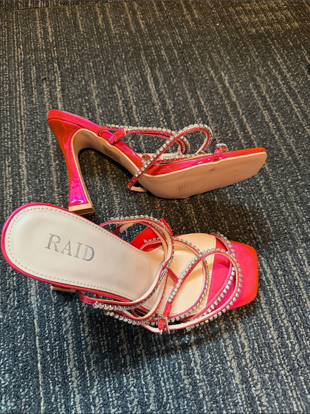 RAID Hot Pink Rhinestone Strappy High Heel Sandals